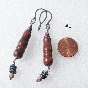 Red Jasper & Hematite - Elegant Dangle Earrings - Healing Stones - Long Version